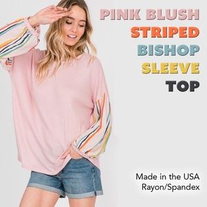 Bishop Sleeve Top with Stripes on Arms